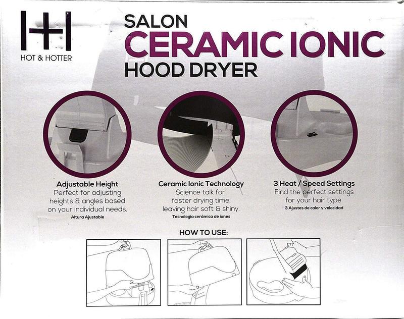 Hot & Hotter Salon Ceramic Ionic Hood Dryer BLK & WHITE #5916 hair  dryers