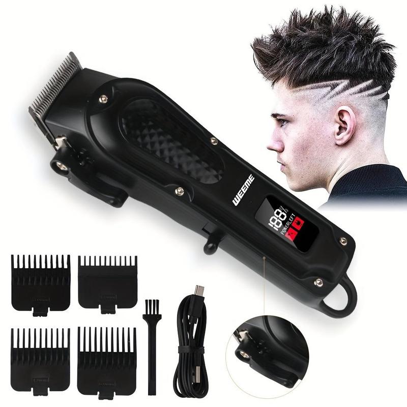 Professional Hair Clipper Set, USB Rechargeable Wireless Hair Trimmer with 4 Counts Limit Combs, Barber Shaving Tool, Barbershop Haircut Tool for Men