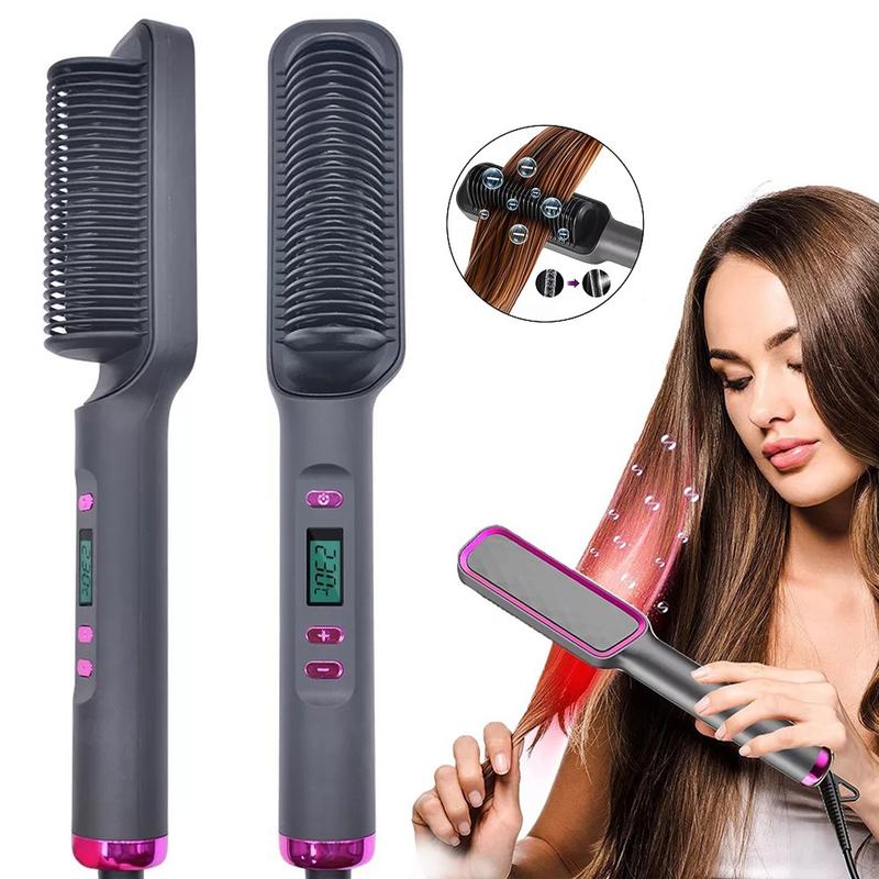 Hair Straightener Brush,Negative Ion Hair Straightening Styling Comb,Hot Brush Ring Comb with LED Screen,Anti-Scald, Auto-Off, Fast Heating,3 Temp Settings for Home,Travel & Salon