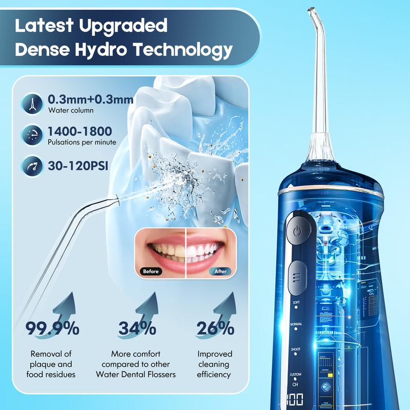 Dada-Tech Water Flossers for Teeth-Cordless Portable Oral Irrigator,Powerful and Rechargeable Water Flosser for Teeth,Brace Care,8DIY Modes 7Jets 300ml Tank Braces.