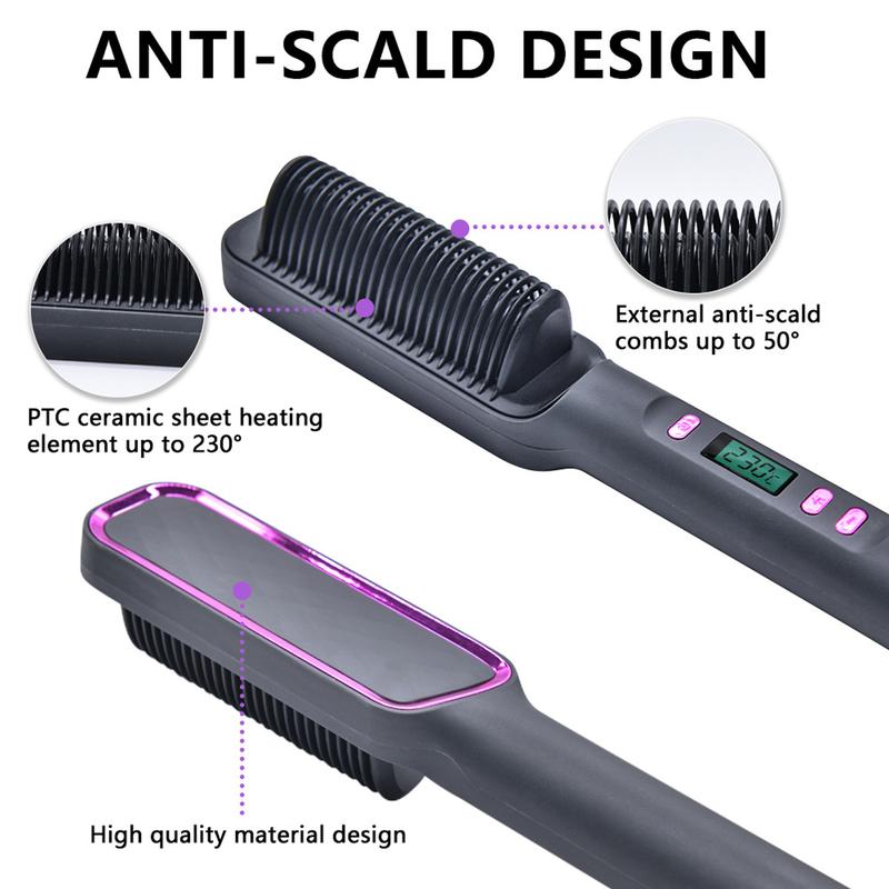 Hair Straightener Brush,Negative Ion Hair Straightening Styling Comb,Hot Brush Ring Comb with LED Screen,Anti-Scald, Auto-Off, Fast Heating,3 Temp Settings for Home,Travel & Salon