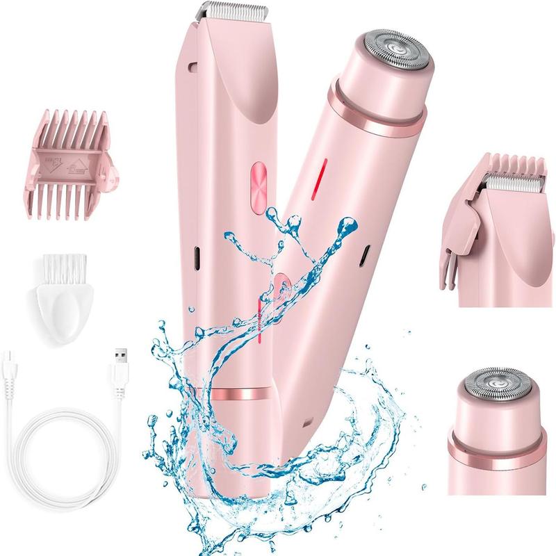 2 in 1 Electric Face Shaver for Women, 1 Set Waterproof Wet & Dry Use Body Razor, Rechargeable Hair Removal Machine for Bikini Legs Arm Underarm Face