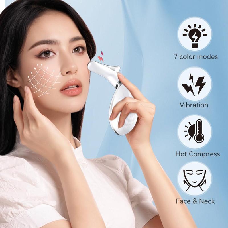 7 Color Facial Skin Care Tool, 1 Count USB Rechargeable Face & Neck Massager with Vibration Massage Heating Mode, Facial Beauty Meter for Home Skin Care