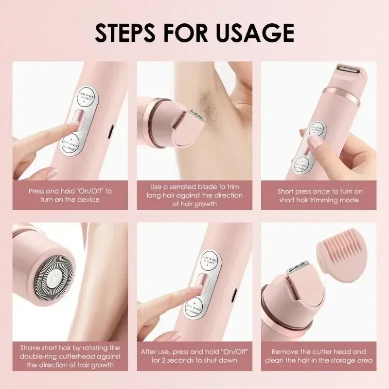 2 in 1 Electric Hair Remover, 1 Box Rechargeable Electric Hair Trimmer & Replacement Heads, Wet and Dry Use Body Trimmer for Women, Christmas Gift