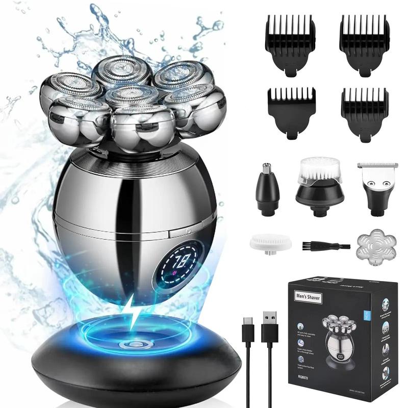 USB Rechargeable Electric Shaver Set, 1 Box Multifunctional 7 Blade Wireless Electric Shaver & Accessories, Washable Portable Hair Epilator for Men