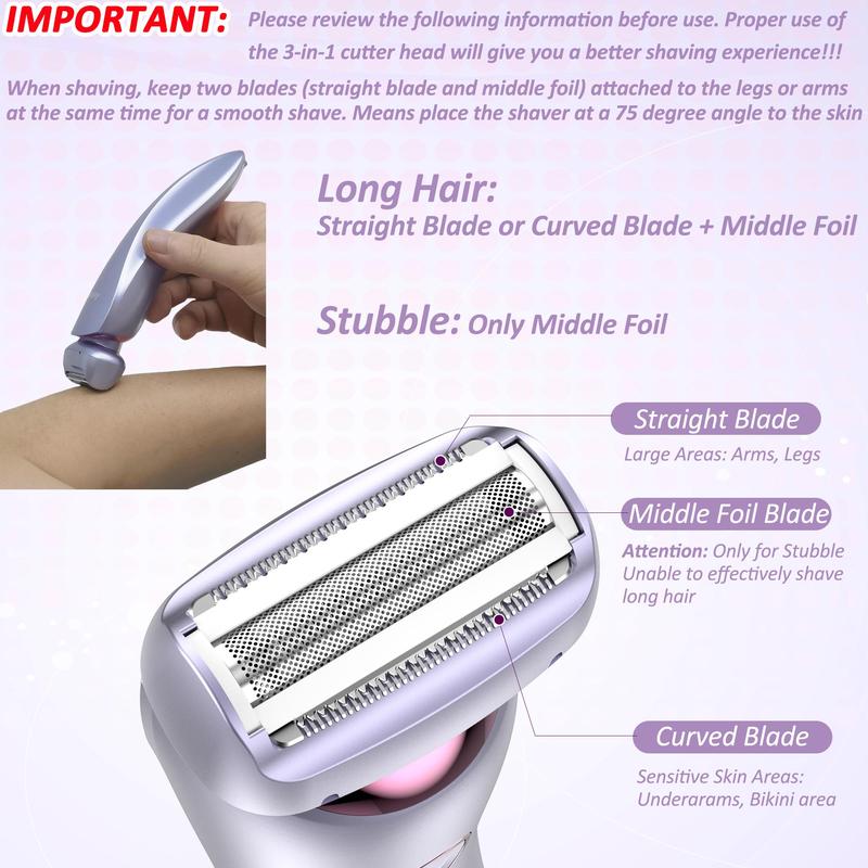 Wet & Dry Use Electric Shaver for Women, USB Rechargeable Waterproof Electric Razor with LED Display, Epilator Hair Remover, Portable Ladies Body Hair Trimmer for Legs Under Arms