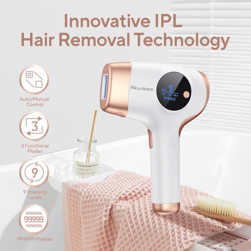 Akunbem Laser Hair Removal,Nearly Painless IPL Hair Removal for Women and Men,Effective & Long-Lasting Hair Removal Device for Bikini Legs Armpits Arms At Home,Automatic Continuous Flash Skin Care Function