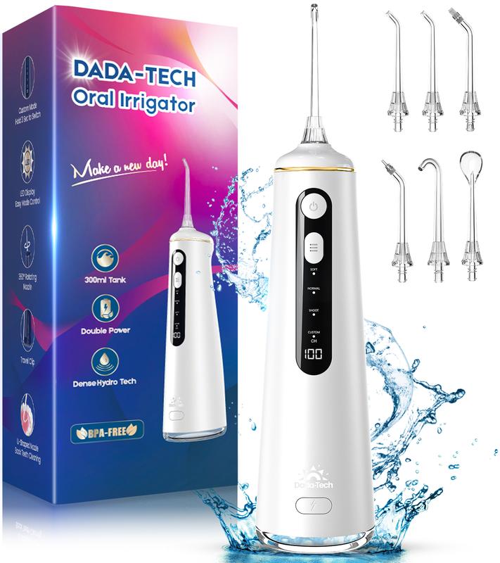 Dada-Tech Water Flossers for Teeth-Cordless Portable Oral Irrigator,Powerful and Rechargeable Water Flosser for Teeth,Brace Care,8DIY Modes 7Jets 300ml Tank Braces.