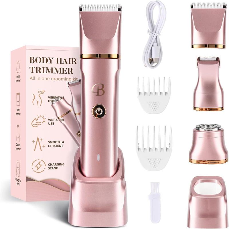 Electric Bikini Trimmer for Women, 3-in-1 IPX7 Waterproof Wet & Dry Body Hair Trimmer, Facial Hair Remover, Rechargeable Hair Removal Kit for Bikini, Underarm, Leg, Arm, Body, Face