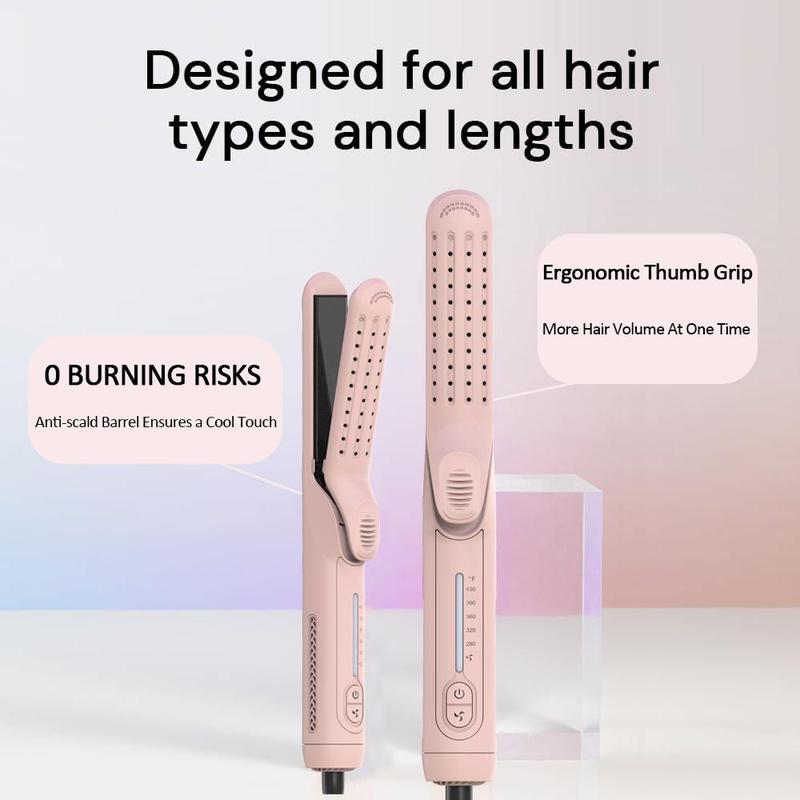 2 in 1 Hair Straightener & Hair Curler, Anti Scald Curling Iron, 360° Air Conditioning, 5-speed Temperature & Dual Voltage Suitable for Long & Short Hair, Christmas Gift