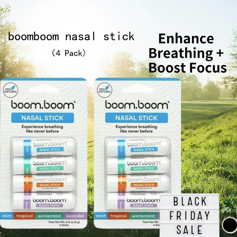 boomboom nasal stick（4 Pack) | Enhance Breathing + Boost Focus | Breathe Vapor Stick Provides Fresh Cooling Sensation | Aromatherapy Inhaler with Essential Oils + Menthol (Mint, Wintermint, Tropical)boom boom nasal stick， boomboom nasal stick