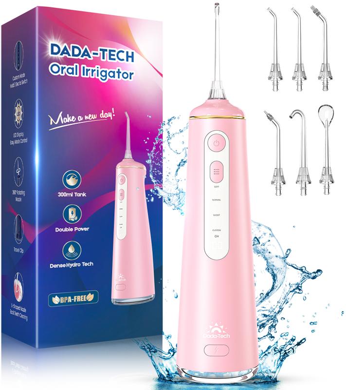 Dada-Tech Water Flossers for Teeth-Cordless Portable Oral Irrigator,Powerful and Rechargeable Water Flosser for Teeth,Brace Care,8DIY Modes 7Jets 300ml Tank Braces.