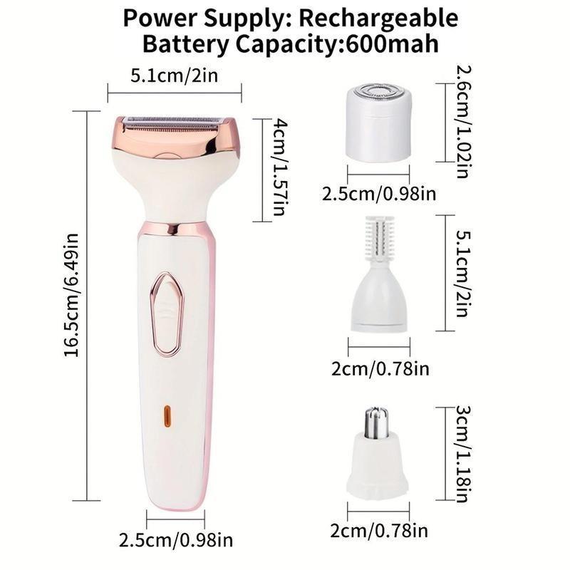 4 in 1 Electric Women's Razor, 1 Box Rechargeable Portable Cordless Body Hair Removal Machine, Personal Care Appliances for Women, Christmas Gift