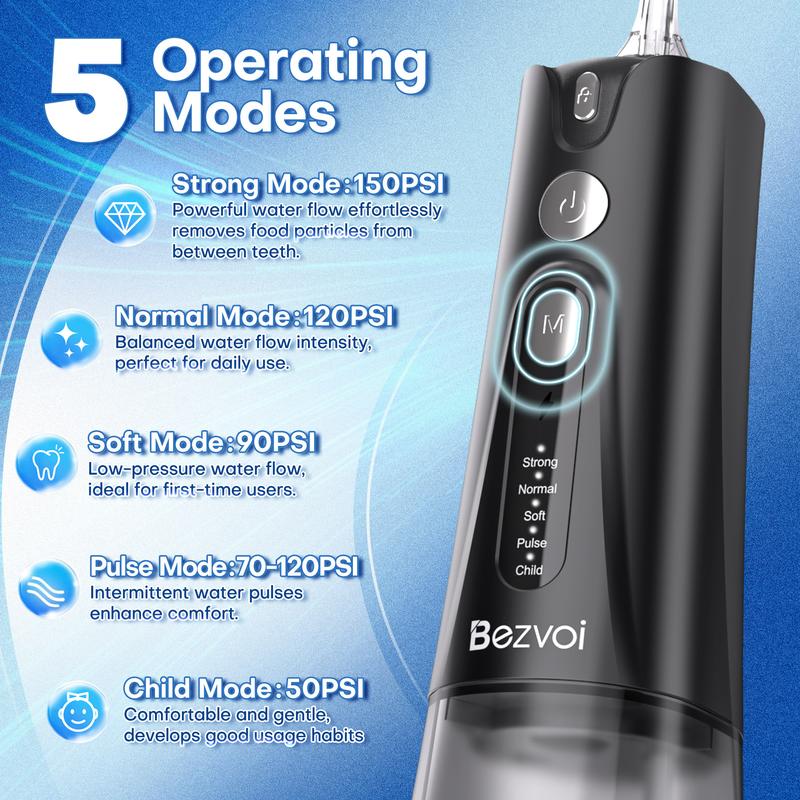 Bezvoi Water Dental Flosser for Teeth,5 Modes Cordless Oral Irrigator, 300ML Tank Portable