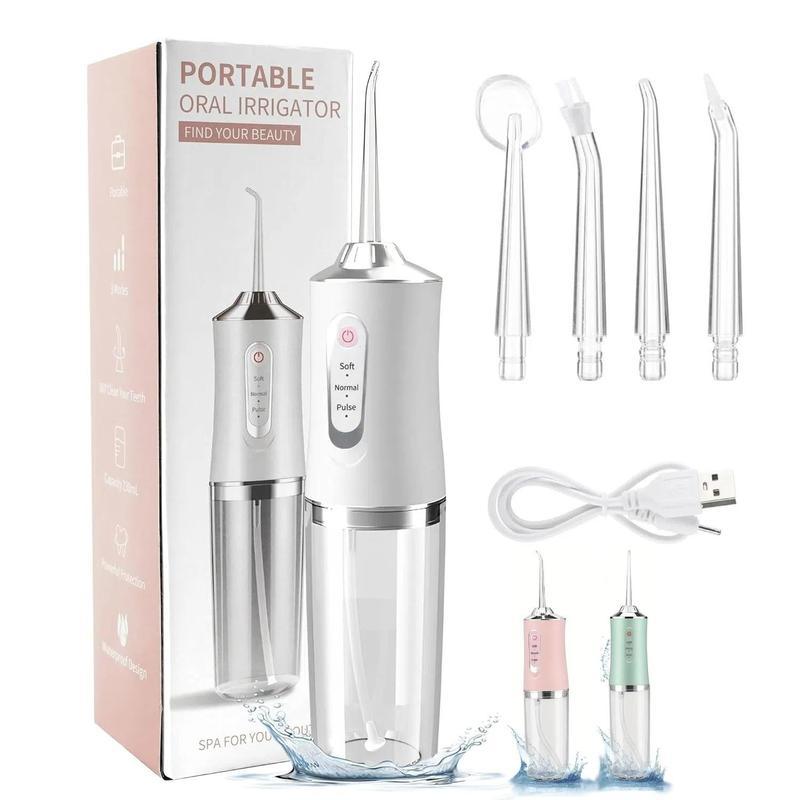 Rechargeable Water Flosser, 1 Set Portable Oral Irrigator with 4 Counts Jet Tips, Waterproof Teeth Cleaner, 3 Modes Teeth Cleaning Tool for Home & Travel, Water Flosser For Teeth, Halloween, Christmas, Fall Gift, Winter Gift, Gift