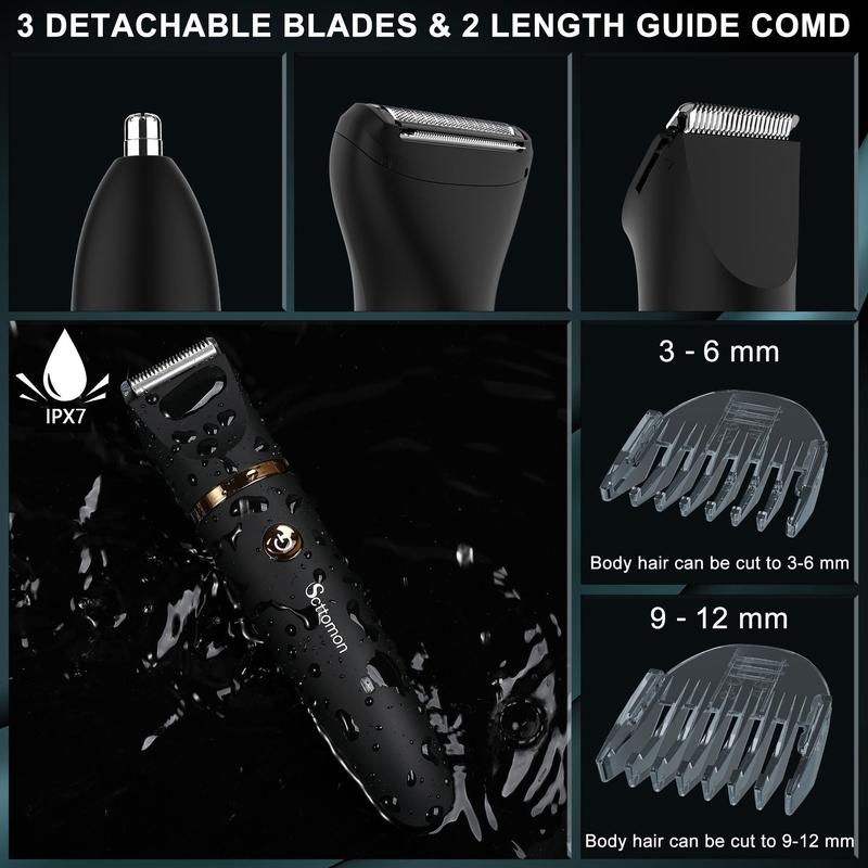 3 in 1 Electric Body Hair Trimmer, Cordless Hair Clipper Groin Hair Trimmer for Men, Waterproof Electric Shaver, Men's Hair Removal Tool, Gifts for Men, Christmas Gift