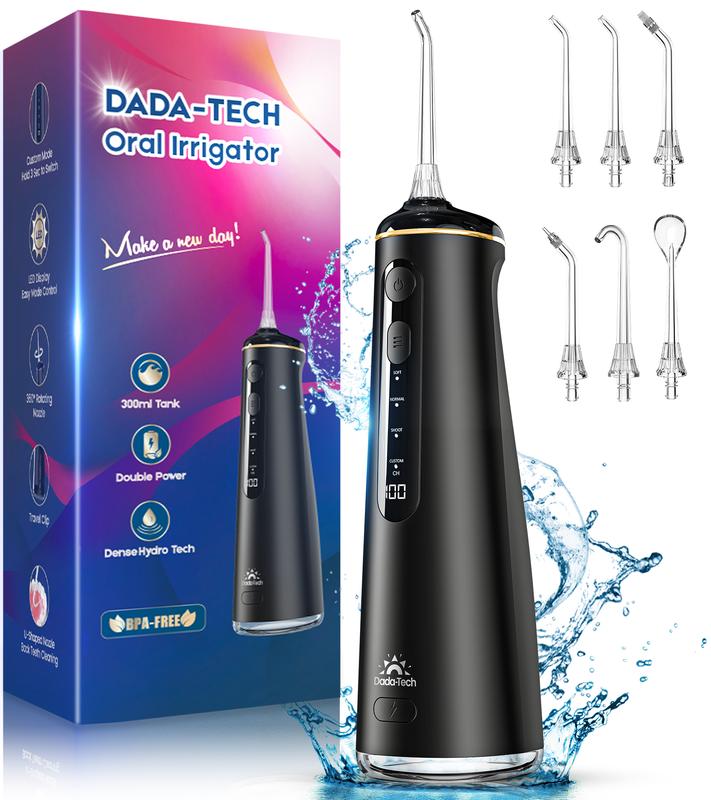 Dada-Tech Water Flossers for Teeth-Cordless Portable Oral Irrigator,Powerful and Rechargeable Water Flosser for Teeth,Brace Care,8DIY Modes 7Jets 300ml Tank Braces.