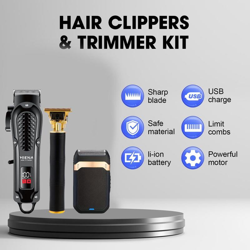 Professional Hair Clipper & Trimmer Set, 1 Box USB Rechargeable Hair Trimmer with Limit Combs & Brushes, Hair Grooming Kit for Men, Barber Clippers, Christmas Gift, Barber Kit