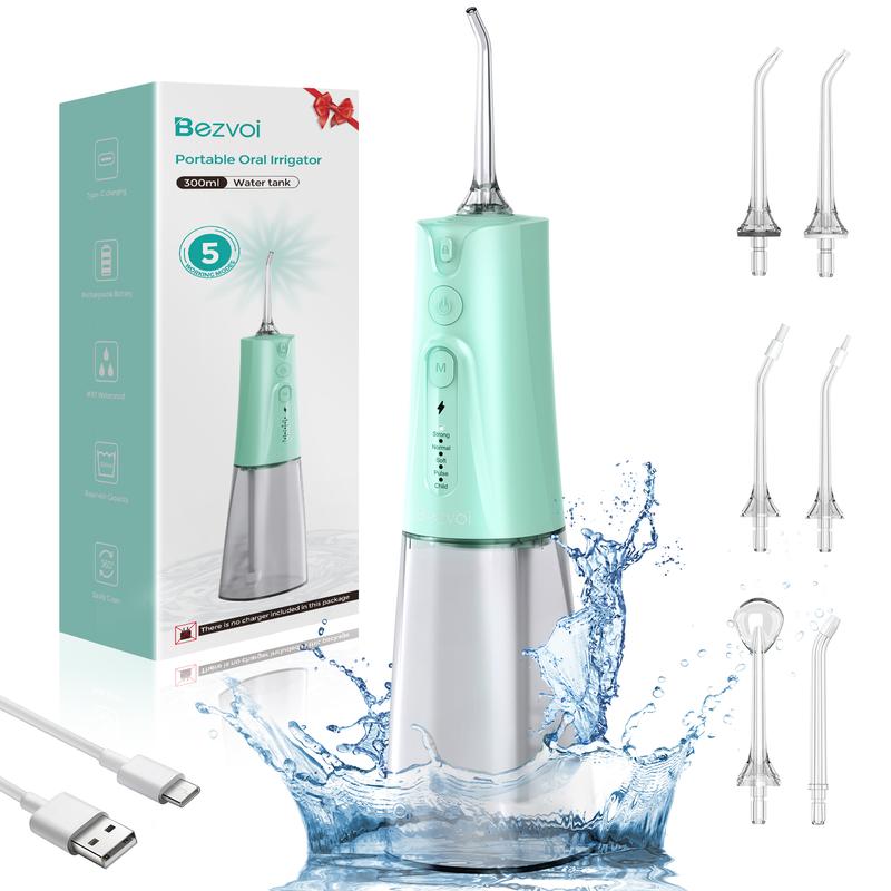 Bezvoi Water Dental Flosser for Teeth,5 Modes Cordless Oral Irrigator, 300ML Tank Portable