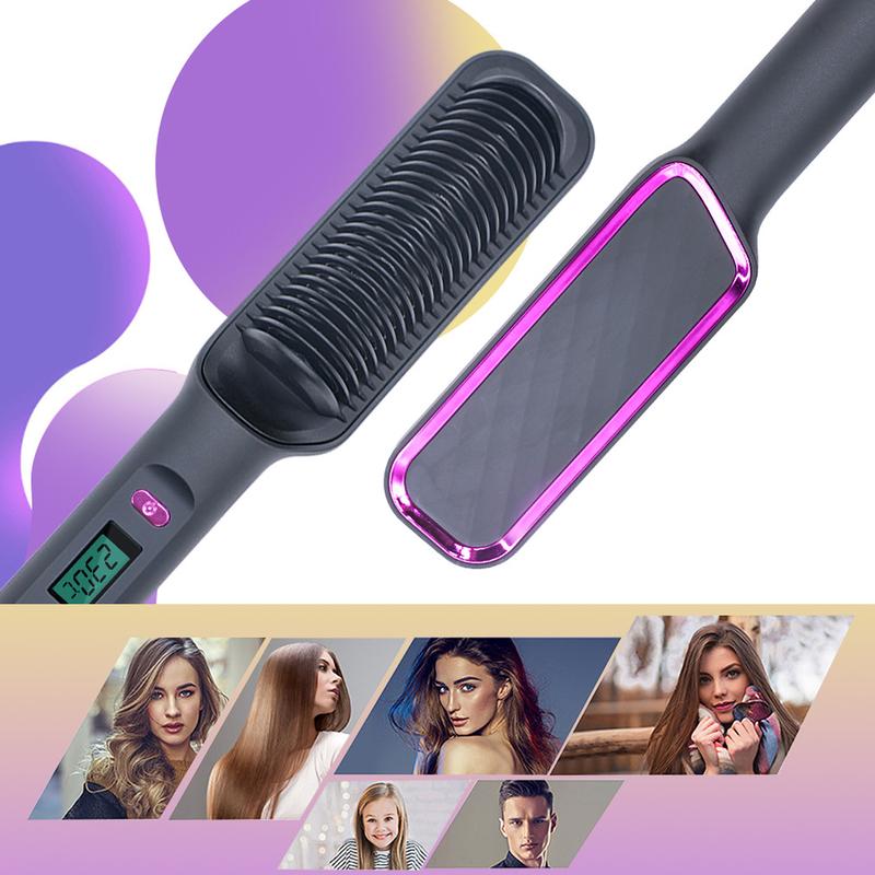 Hair Straightener Brush,Negative Ion Hair Straightening Styling Comb,Hot Brush Ring Comb with LED Screen,Anti-Scald, Auto-Off, Fast Heating,3 Temp Settings for Home,Travel & Salon