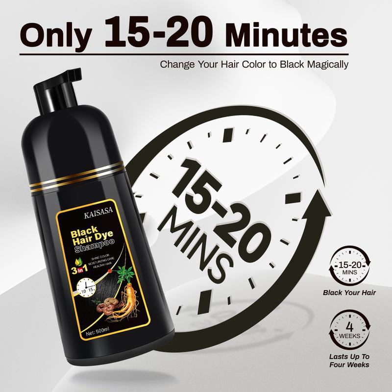 KAISASA 3 in 1 Hair Dye Shampoo - Contains Ginseng Extract,Can cover gray hairs,Natural Haircoloring,Plant Haircare, black hairdye hair  color