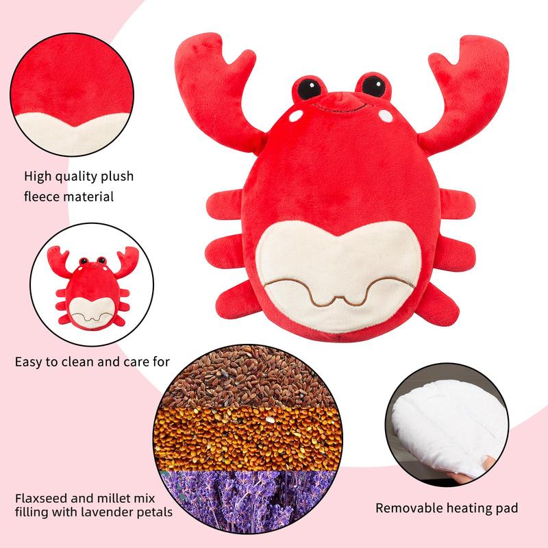 Crab Design Microwave Heating Pad, Crab Plush Toy with Removable Heating Pad, Warm Microwave Animal, Menstruation Relief Tool