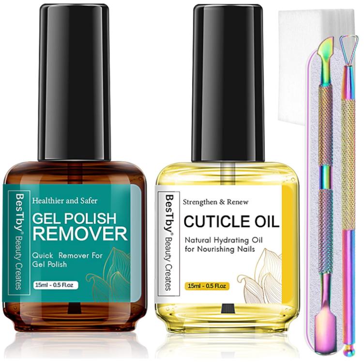 Gel Nail Polish Remover, Gel Polish Remover 3-5 Minutes, Gel Remover for Nails Quick Remove Gel Nail Polish and Come with Cuticle Oil (0.5oz 15 ml)