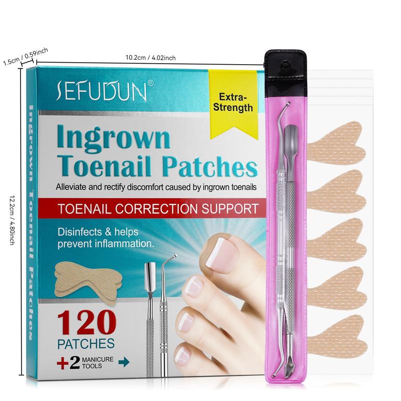 Ingrown Toenail Patches, 120pcs Corrective Patches with 2 Counts Manicure Tools, Convenient and Quick To Improve Ingrown Toenails