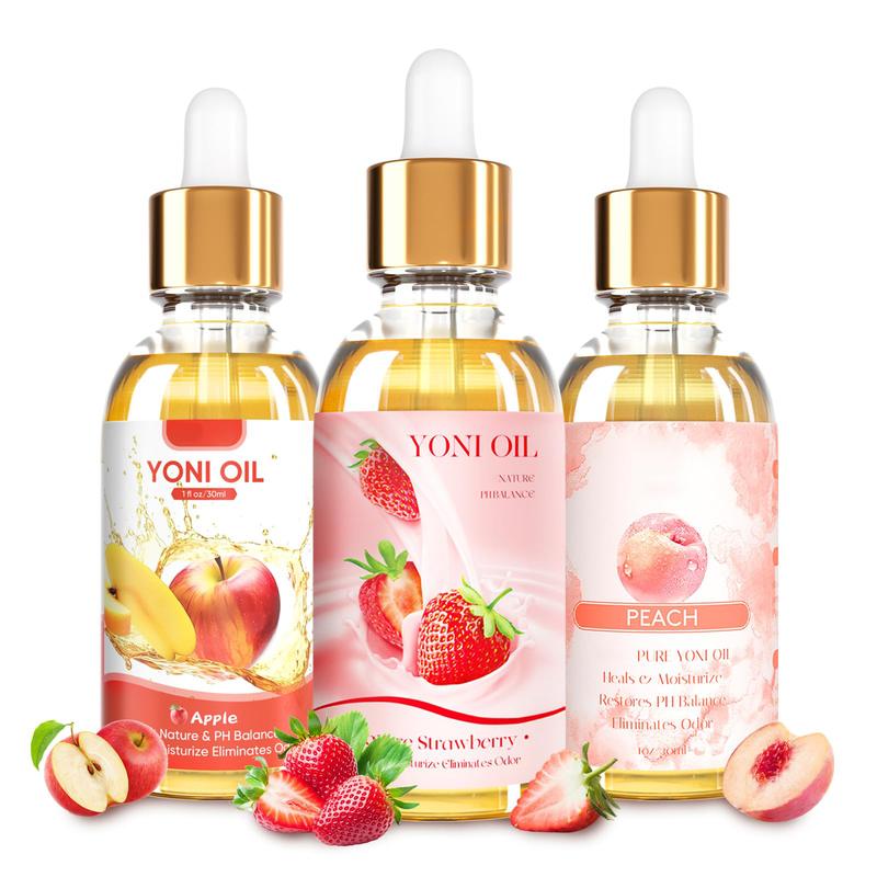 3PCS Yoni Oil Organic Feminine Oil V Moisturizer - Ph Balance for Women - Eliminates Odor Feminine Deodorant - Soothes Ingrown Hair with Strawberry Peach Apple Essential Oil, 1 fl oz pc