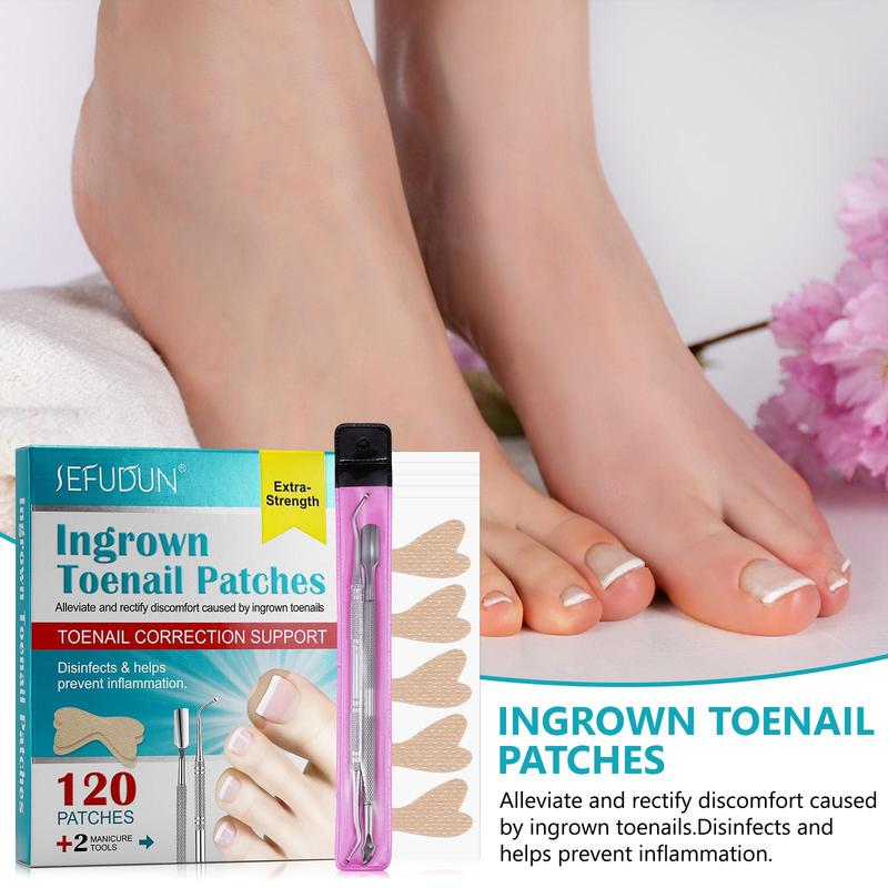 Ingrown Toenail Patches, 120pcs Corrective Patches with 2 Counts Manicure Tools, Convenient and Quick To Improve Ingrown Toenails