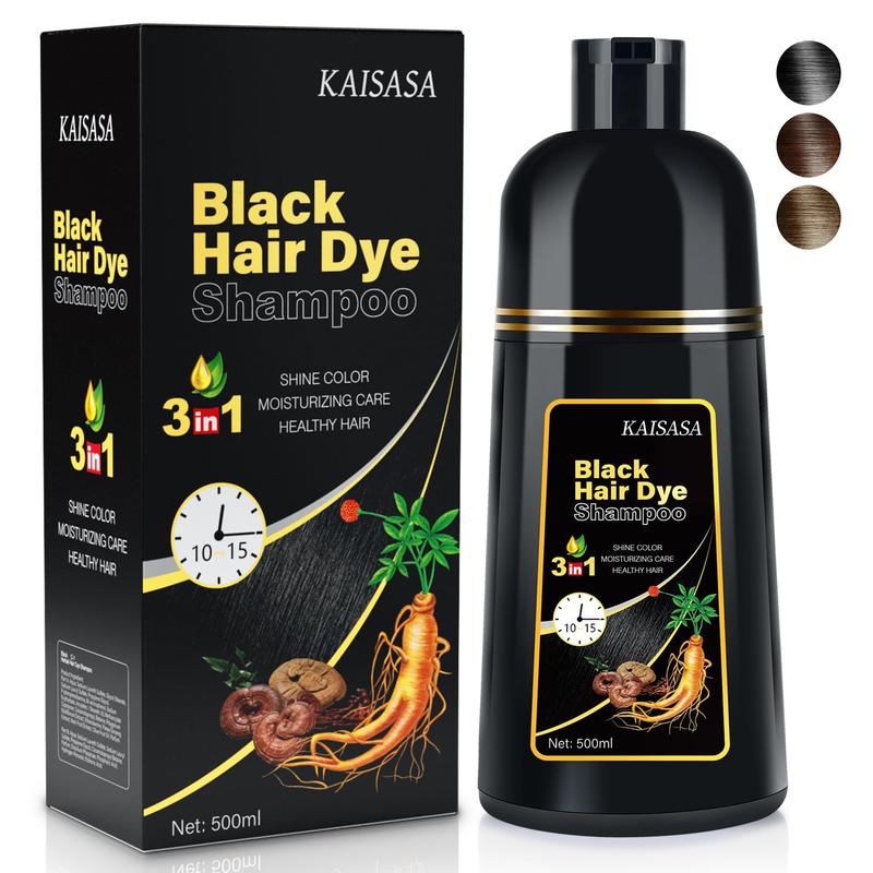 KAISASA 3 in 1 Hair Dye Shampoo - Contains Ginseng Extract,Can cover gray hairs,Natural Haircoloring,Plant Haircare, black hairdye hair  color