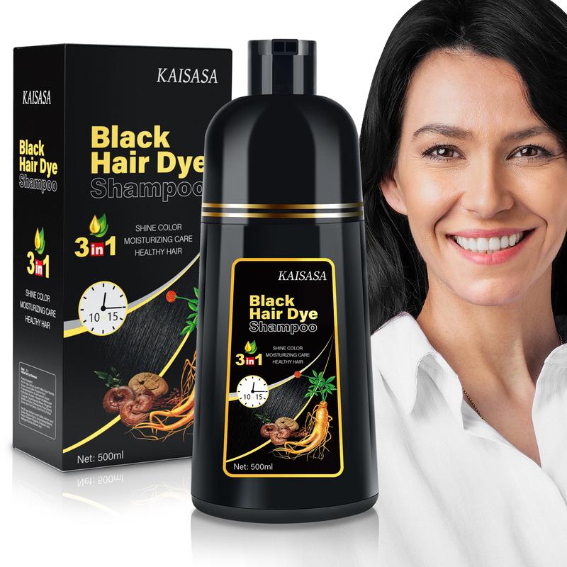 KAISASA 3 in 1 Hair Dye Shampoo - Contains Ginseng Extract,Can cover gray hairs,Natural Haircoloring,Plant Haircare, black hairdye hair  color