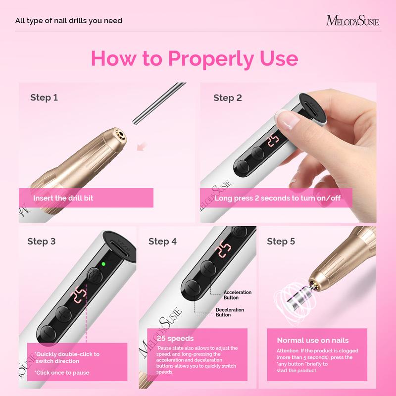 MelodySusie Rechargeable Cordless Electric Nail Drill,PC180E 25000RPM Portable Nail Efile for Acrylic Gel Dip Powder Nails