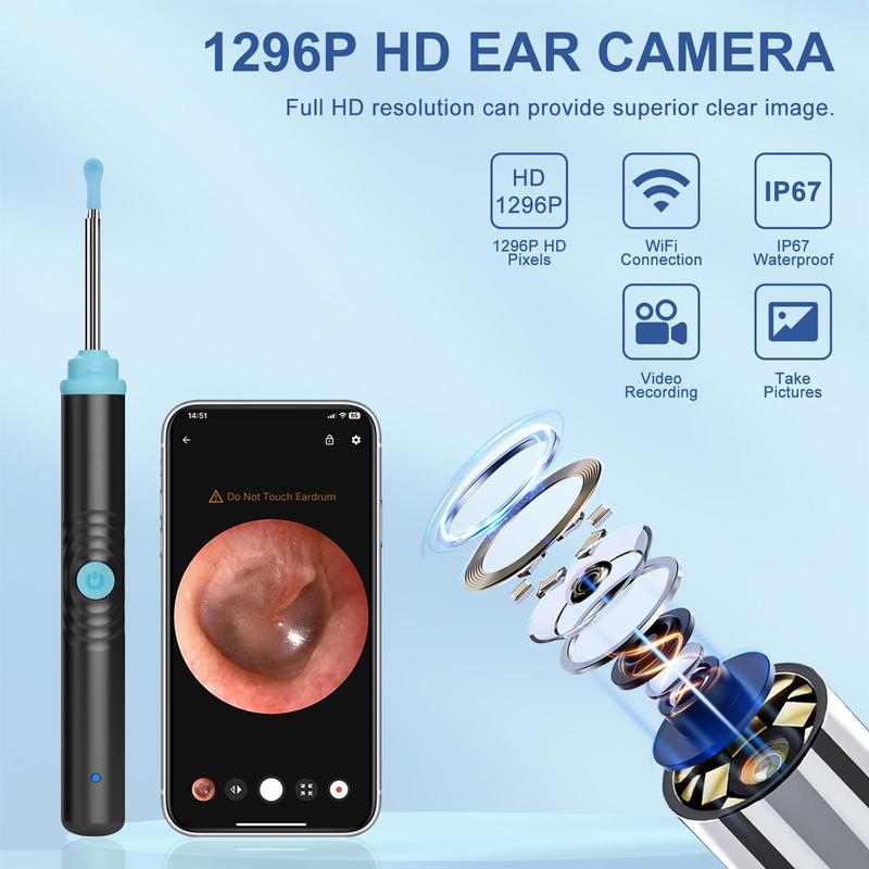 Silicone Ear Care Kit, HD Visual Ear Wax Removal Tool with Camera,1296P HD Camera Ear Cleaner, Birthday Party Gifts, Christmas Gifts ear spoon box ear