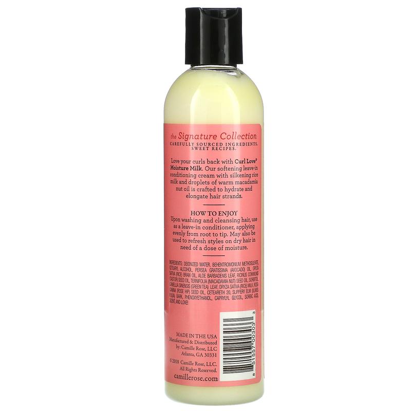 Camille Rose Curl Love Moisture Milk, Leave-In Conditioning Cream, Rice Milk & Macadamia Oil, 8 oz (240 ml)