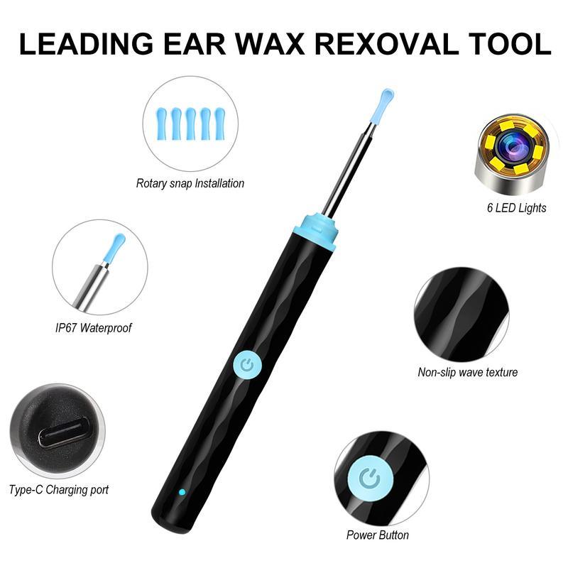 Ear Wax Removal Camera, Ear Cleaner 1296P HD Camera, Ear Cleaning Kit with 8pcs Ear Set, Wireless WiFi Otoscope with 6 Lights, Rechargeable Earwax Removal Tool Kit for Adult & Kid