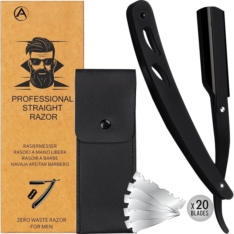 Straight Razors for Men with 20 Straight Edge Razor Blades & Case, Mens Straight Razor for Shaving Navajas Para Barbero Barber Razors for Men, Straight Razors for Men Kit Beard Razor for Men