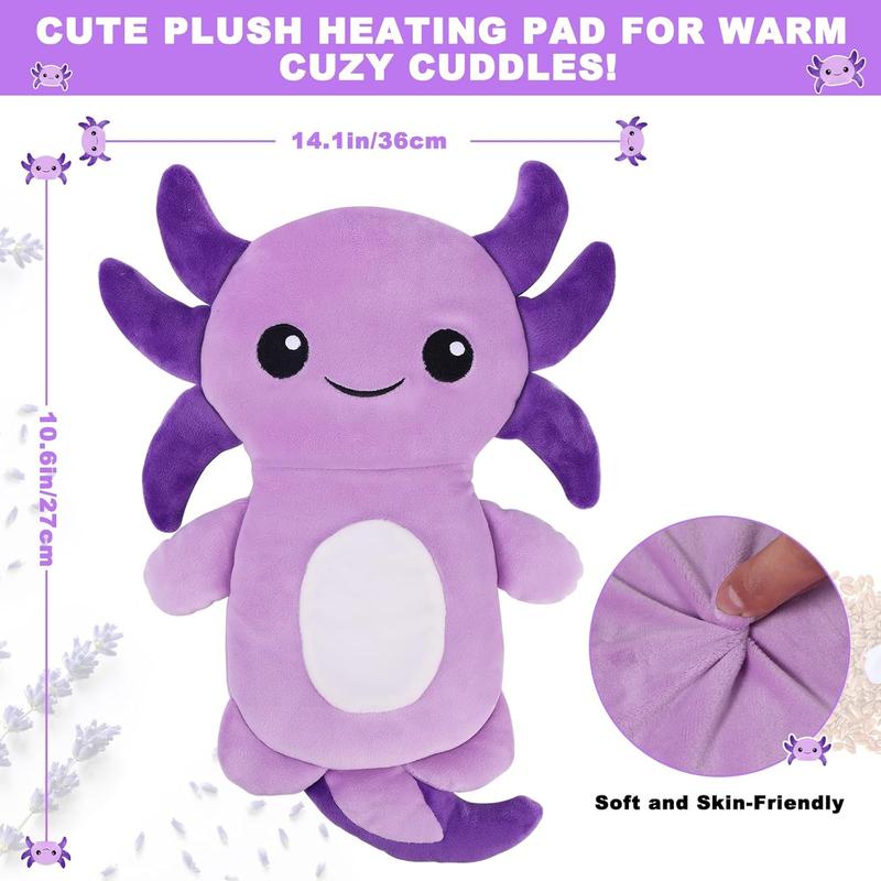 Microwavable Heating Pads for Cramps, Cute Microwave Heating Pad Period Cramps Pain Relief for Women & Girls, Stuffed Animals Moist Heat Pad for Menstrual-Washable Heat Pack (Purple Axolotl)