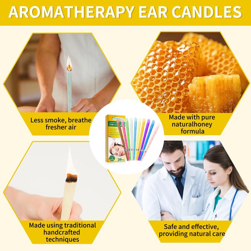 Aromatherapy Ear Candles, 20pcs box Cleansing Ear Candles Tools for Deep Sleeping, Ear Care Product for Women & Men Stress Relief, Manual Ear Wax Remover,  Ear Wax Removal Tool