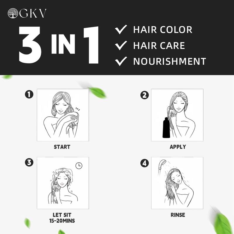 GKV-Hair dye Shampoo, Quick hair dye,hair care,Fruity aroma-Black & Brown-3-In-1 Color–Plant extracts-Long Lasting–400 Ml