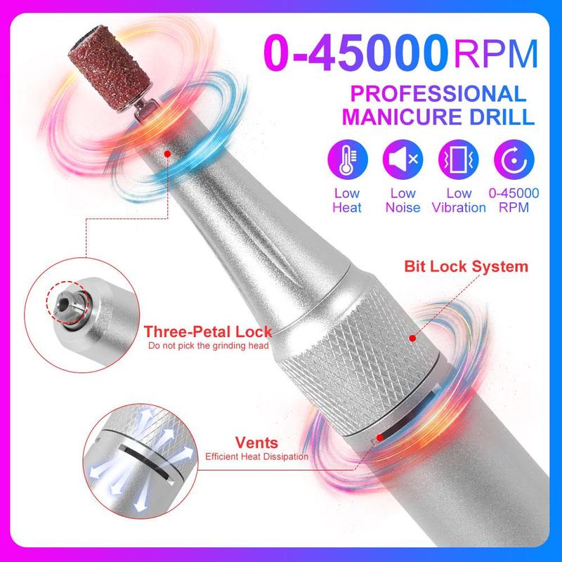 Portable Nail Drill Machine, 1 Box Electric Rechargeable Nail File & Nail Drill Bits, Professional Manicure Tool for Home & Salon Use