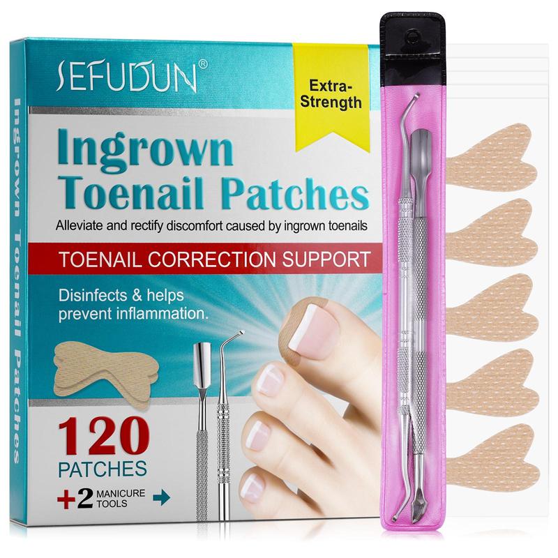 Ingrown Toenail Patches, 120pcs Corrective Patches with 2 Counts Manicure Tools, Convenient and Quick To Improve Ingrown Toenails