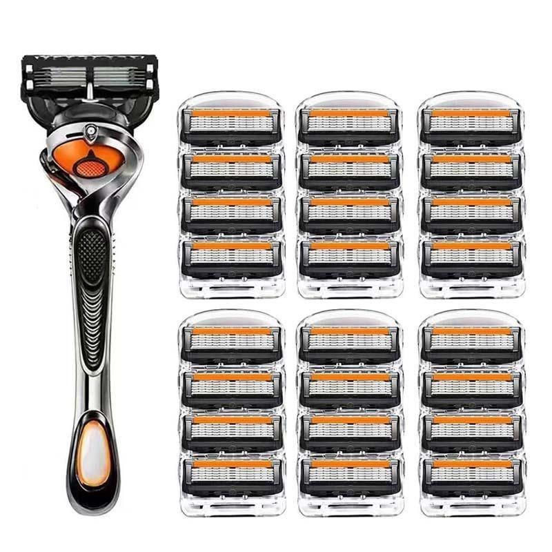 Manual Razor with Replacement Blades, 12pcs 24pcs Set Vintage Wet Shaver & Replacement Blades, Skin Protective Classic Razor for Men