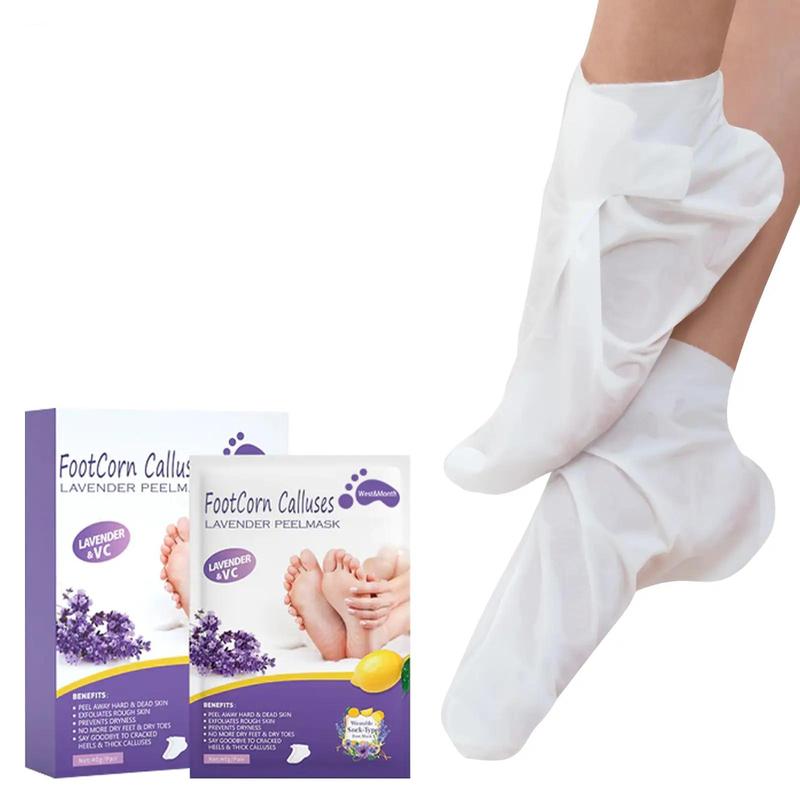 Lavender Exfoliating Foot Masks, 2 Pairs Moisturizing Lavender Foot Care Mask Foot Peel Masks for Cracked Skin, Hydrating Exfoliating Foot Care Mask