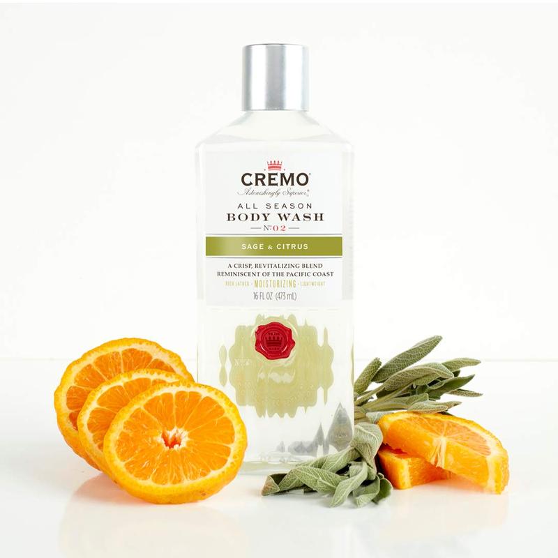 Cremo Rich-Lathering Sage & Citrus Body Wash for Men, A Revitalizing Combination of Bright Mandarin, 16 Fl Oz, Body Care Fragrance Scent Cologne