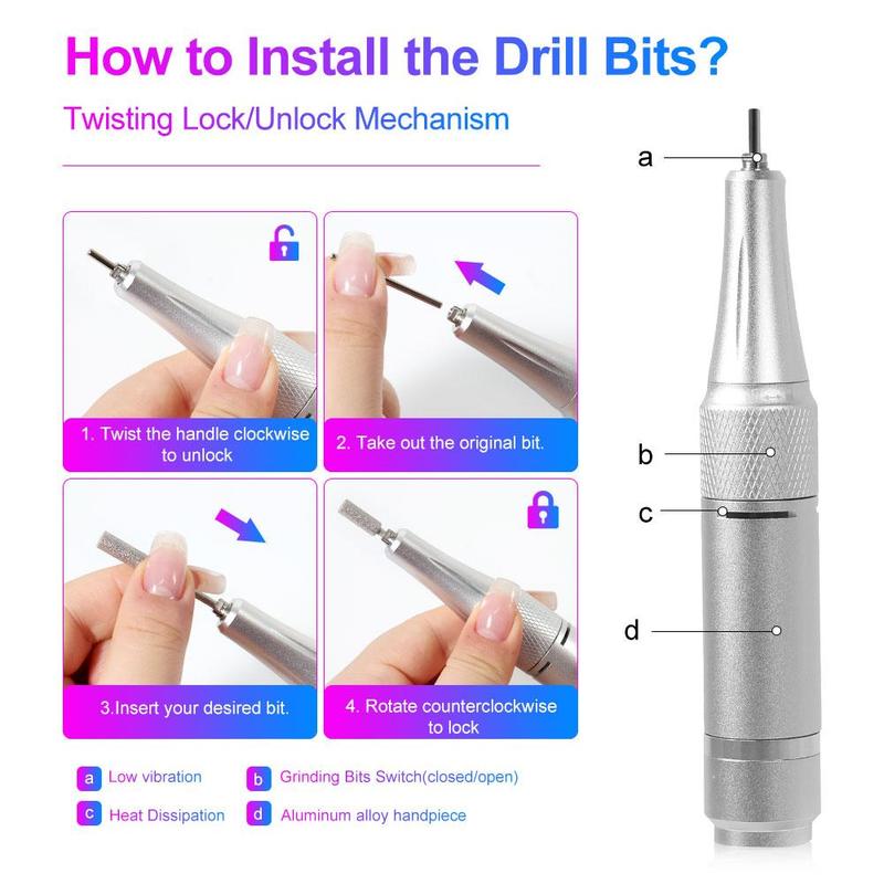 Portable Nail Drill Machine, 1 Box Electric Rechargeable Nail File & Nail Drill Bits, Professional Manicure Tool for Home & Salon Use