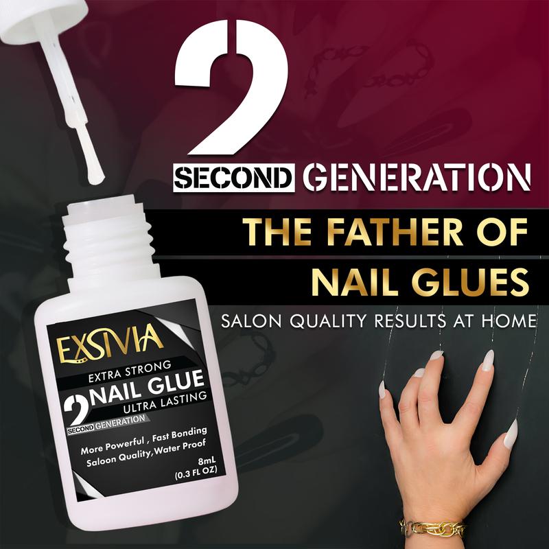 2nd Generation Super Strong Nail Glue - Salon Quality, Extra Strength for Acrylic, Press-On, Fake Nails, No Dehydrator and Primer Needed - 8ml