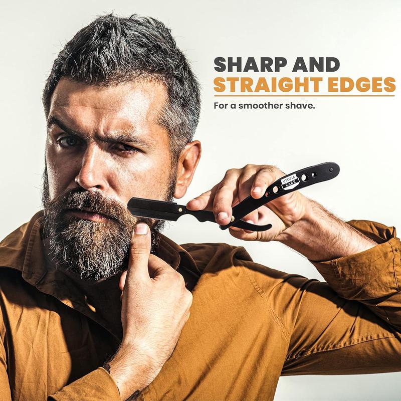 Professional Barber Straight Edge Razor Safety with 100-Pack Blades - 100 Percent Stainless Steel