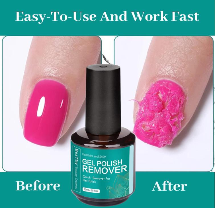 Gel Nail Polish Remover, Gel Polish Remover 3-5 Minutes, Gel Remover for Nails Quick Remove Gel Nail Polish and Come with Cuticle Oil (0.5oz 15 ml)