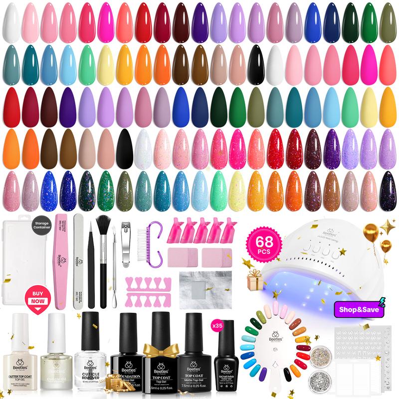 Beetles Gel Nail Polish Kit with UV Light 35 Colors All-in-one Gel Polish Nail Kit with Base and Matte&Glossy Top Coat Soak Off All Season Gel Nail Kit Manicure Tools Gifts for Women Girls